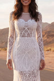 Vestido largo de novia de encaje sirena marfil con mangas largas