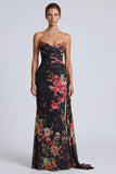 Vestido formal largo largo de sirena sin tirantes floral con faja