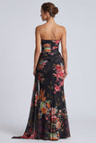 Vestido formal largo largo de sirena sin tirantes floral con faja
