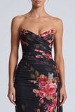 Vestido formal largo largo de sirena sin tirantes floral con faja