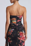 Vestido formal largo largo de sirena sin tirantes floral con faja