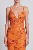 Naranja Sirena con lentejuelas florales Tirantes finos Vestido formal largo