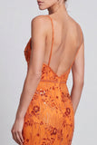 Naranja Sirena con lentejuelas florales Tirantes finos Vestido formal largo