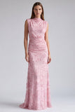 Vestido formal largo floral de lentejuelas sirenas rosas