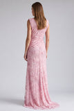 Vestido formal largo floral de lentejuelas sirenas rosas