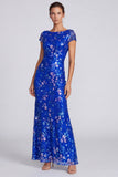 Lentejuelas reales Vestido largo de cuello bateau sirena
