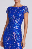 Lentejuelas reales Vestido largo de cuello bateau sirena