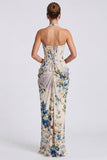 Corsé floral sirena con cuello halter y marfil vestido formal largo con abertura