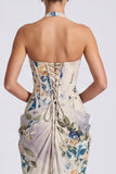 Corsé floral sirena con cuello halter y marfil vestido formal largo con abertura