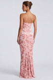 Vestido formal largo de sirena corsé de terciopelo fruncido rosa Sweetheart