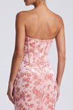 Vestido formal largo de sirena corsé de terciopelo fruncido rosa Sweetheart