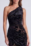 Vestido formal largo de sirena floral de un hombro de terciopelo oliva