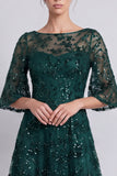 Vestido largo de Madre de la Novia verde oscuro con escote bateau de cuello en forma de línea A