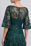 Vestido largo de Madre de la Novia verde oscuro con escote bateau de cuello en forma de línea A