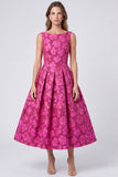 Vestido midi floral sin espalda sin espalda fucsia bateau cuello bateau Jacquard