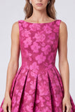 Vestido midi floral sin espalda sin espalda fucsia bateau cuello bateau Jacquard