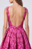 Vestido midi floral sin espalda sin espalda fucsia bateau cuello bateau Jacquard