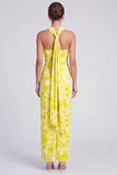 Vestido largo floral Maxi de terciopelo de terciopelo rosa Sirena con cuello halter y abertura