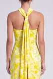 Vestido largo floral Maxi de terciopelo de terciopelo rosa Sirena con cuello halter y abertura