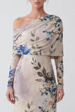 Vestido formal largo de sirena floral de un solo hombro y marfil