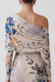 Vestido formal largo de sirena floral de un solo hombro y marfil