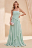 Vestido Maxi de A-Line de Aline verde menta sin tirantes