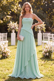 Vestido Maxi de A-Line de Aline verde menta sin tirantes