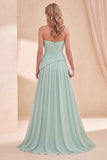 Vestido Maxi de A-Line de Aline verde menta sin tirantes