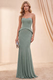 Vestido largo de sirena Eucalipto Sweetheart con cuentas