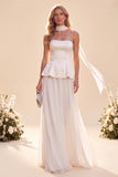 Vestido Maxi de gasa rizada y tirantes de color lila claro con volantes y bolas