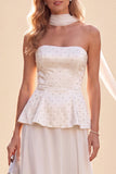 Vestido Maxi de gasa rizada y tirantes de color lila claro con volantes y bolas