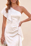 Vestido Maxi de satén de un hombro sirena de un hombro con volantes y salvia polvorienta