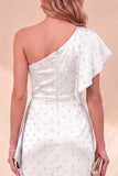Vestido Maxi de satén de un hombro sirena de un hombro con volantes y salvia polvorienta