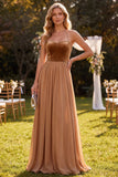 Vestido largo de cuello caqui con escote en A con abalorios