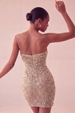 Vestido corto corto de lentejuelas de lentejuelas azul marino sin tirantes brillante