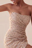 Vestido corto corto de lentejuelas de lentejuelas azul marino sin tirantes brillante