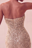 Vestido corto corto de lentejuelas de lentejuelas azul marino sin tirantes brillante