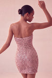 Vestido corto corto de lentejuelas de lentejuelas azul marino sin tirantes brillante
