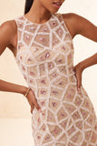 Blush Bodycon Vestido Corto de Bienvenida Corto de Cuello Redondo con Cuentas