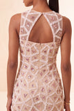 Blush Bodycon Vestido Corto de Bienvenida Corto de Cuello Redondo con Cuentas