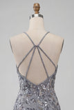 Vestido corto corto de bienvenida a casa, con escote halter, gris bodycon cuentas y cuentas