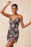 Vestido corto corto de bienvenida con cortes negros de Bodycon tirantes finos, lentejuelas, floral