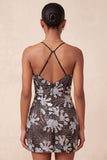 Vestido corto corto de bienvenida con cortes negros de Bodycon tirantes finos, lentejuelas, floral