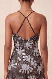 Vestido corto corto de bienvenida con cortes negros de Bodycon tirantes finos, lentejuelas, floral