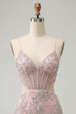 Corsé bodycon con rubor con tirantes finos, lentejuelas, vestido corto floral de bienvenida