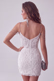 Vestido corto de homecoming corto con cuentas y cuentas blanco al revés y pedrería