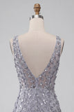 Vestido corto de bienvenida corto de homecoming, corto bodycon cuello en V de lavanda lavanda polvoriento con plumas