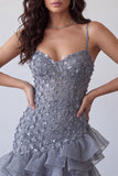 Bodycon vestido corto de bienvenida con volantes cortos de finos florales de lavanda lavanda polvorienta