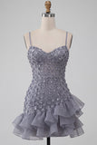 Bodycon vestido corto de bienvenida con volantes cortos de finos florales de lavanda lavanda polvorienta