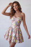 Vestido corto corto de bienvenida rosa rosa A-Line A-Line con escaleras y lentejuelas